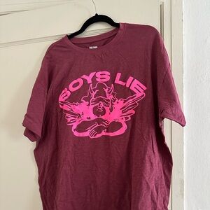 NWT BOYS LIE T-shirt - maroon + pink - one size HEADLINER SLUB BOYFRIEND TEE